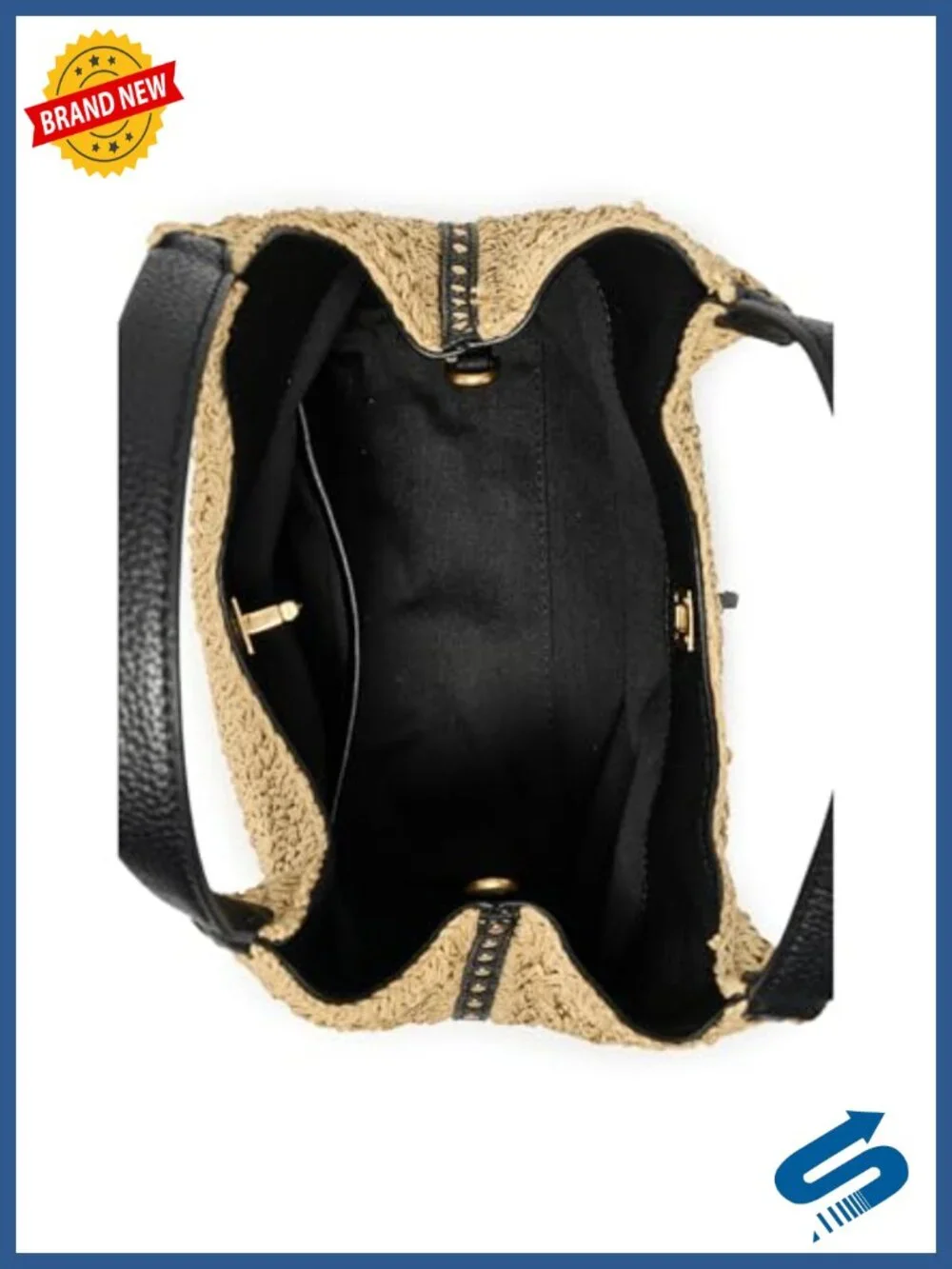 Straw Satchel Handbag with Twist Lock and Adjustable Strap